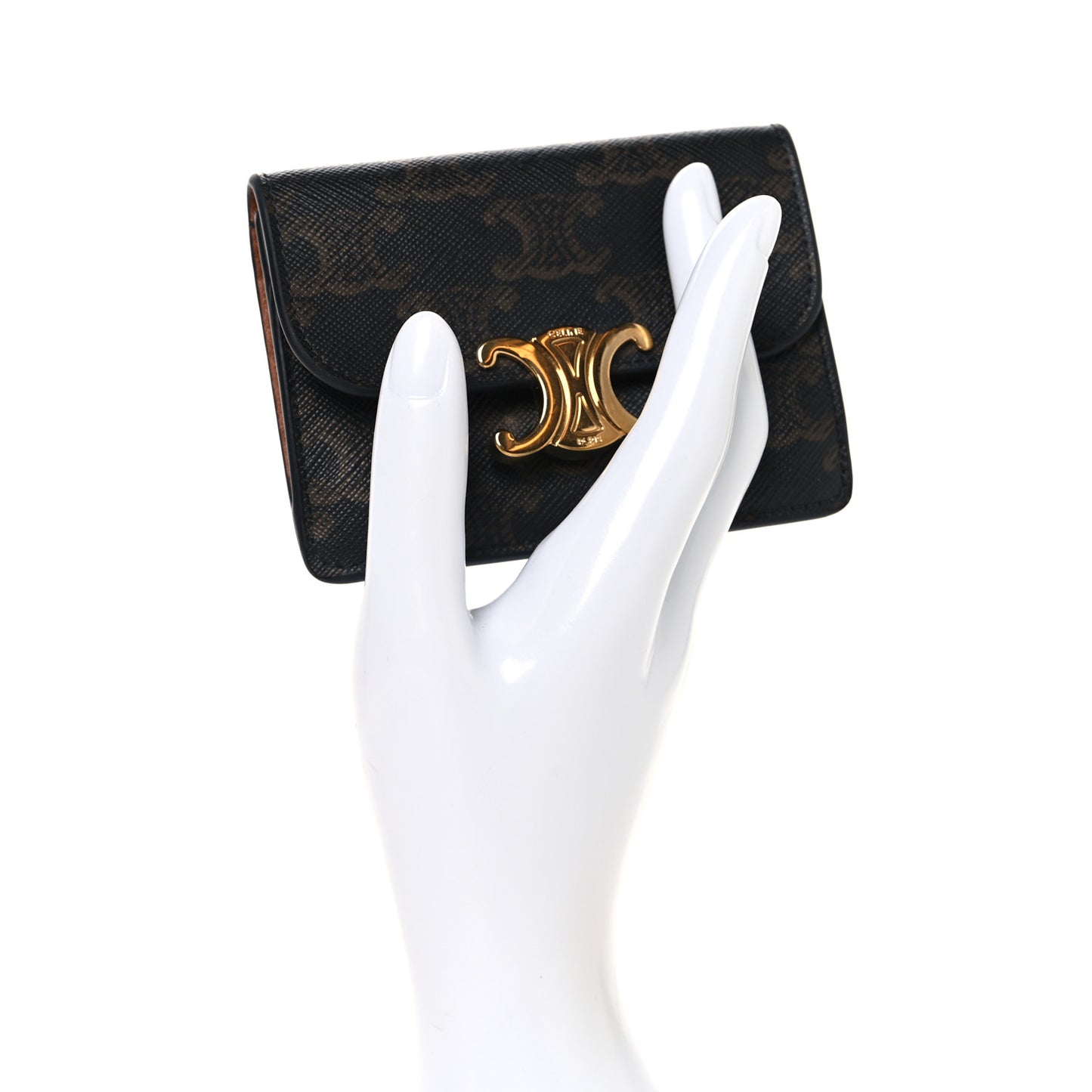 Triomphe Canvas Calfskin Flap Card Holder Tan
