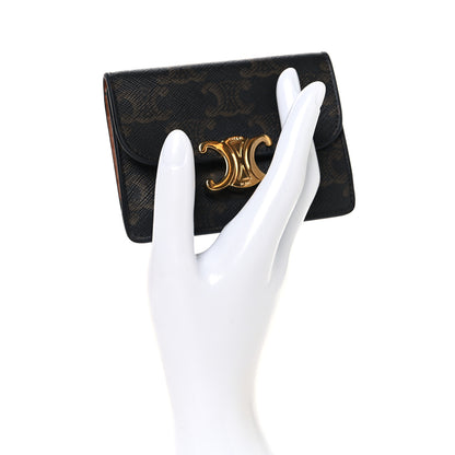 Celine Triomphe Canvas Calfskin Flap Card Holder Tan 2 of 6