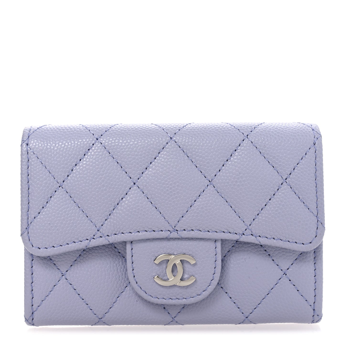 Caviar Quilted Flap Card Holder Wallet Light Purple