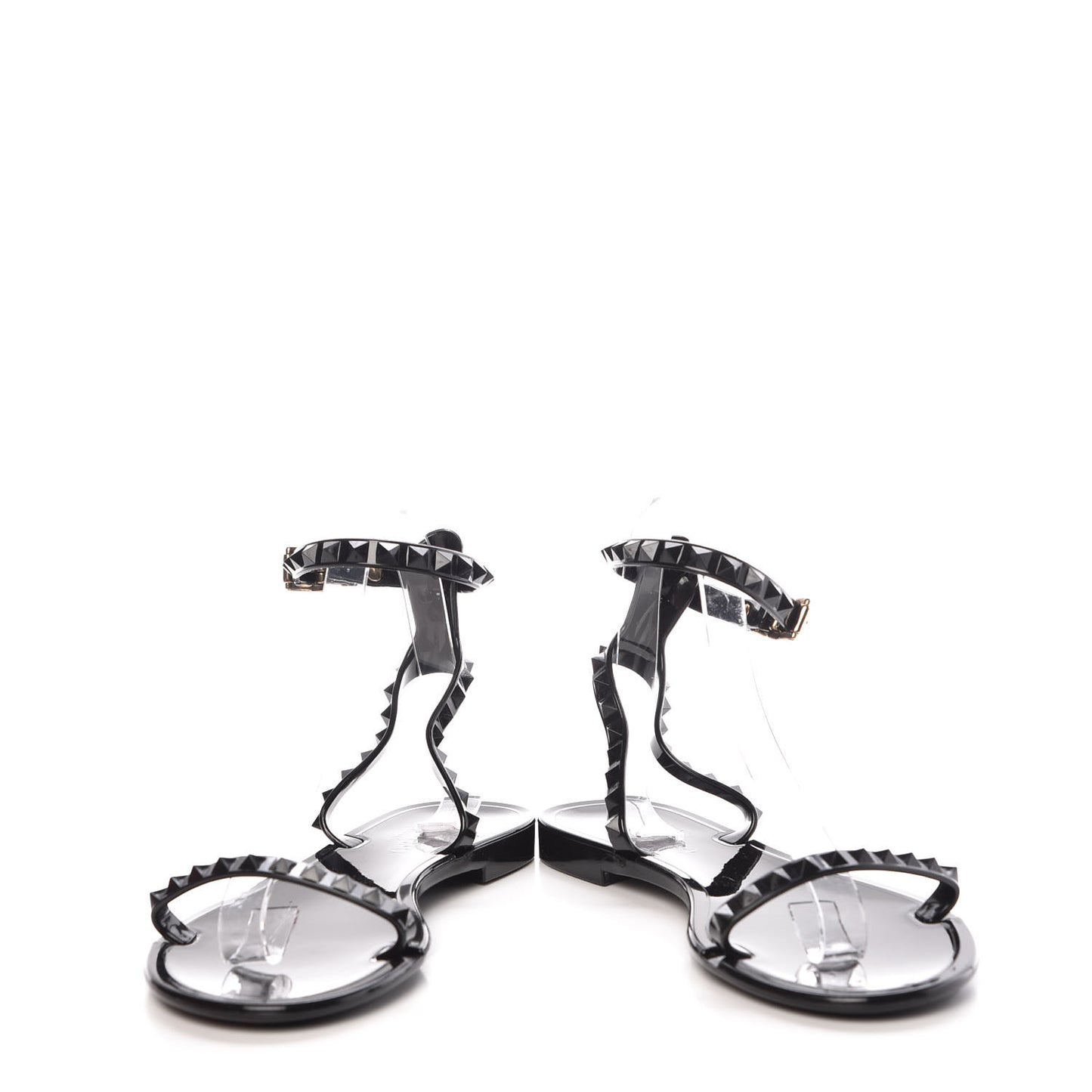 PVC Jelly Rockstud Ankle Strap Flat Sandals 37 Black