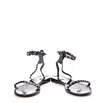 Valentino Garavani PVC Jelly Rockstud Ankle Strap Flat Sandals 37 Black 5 of 11