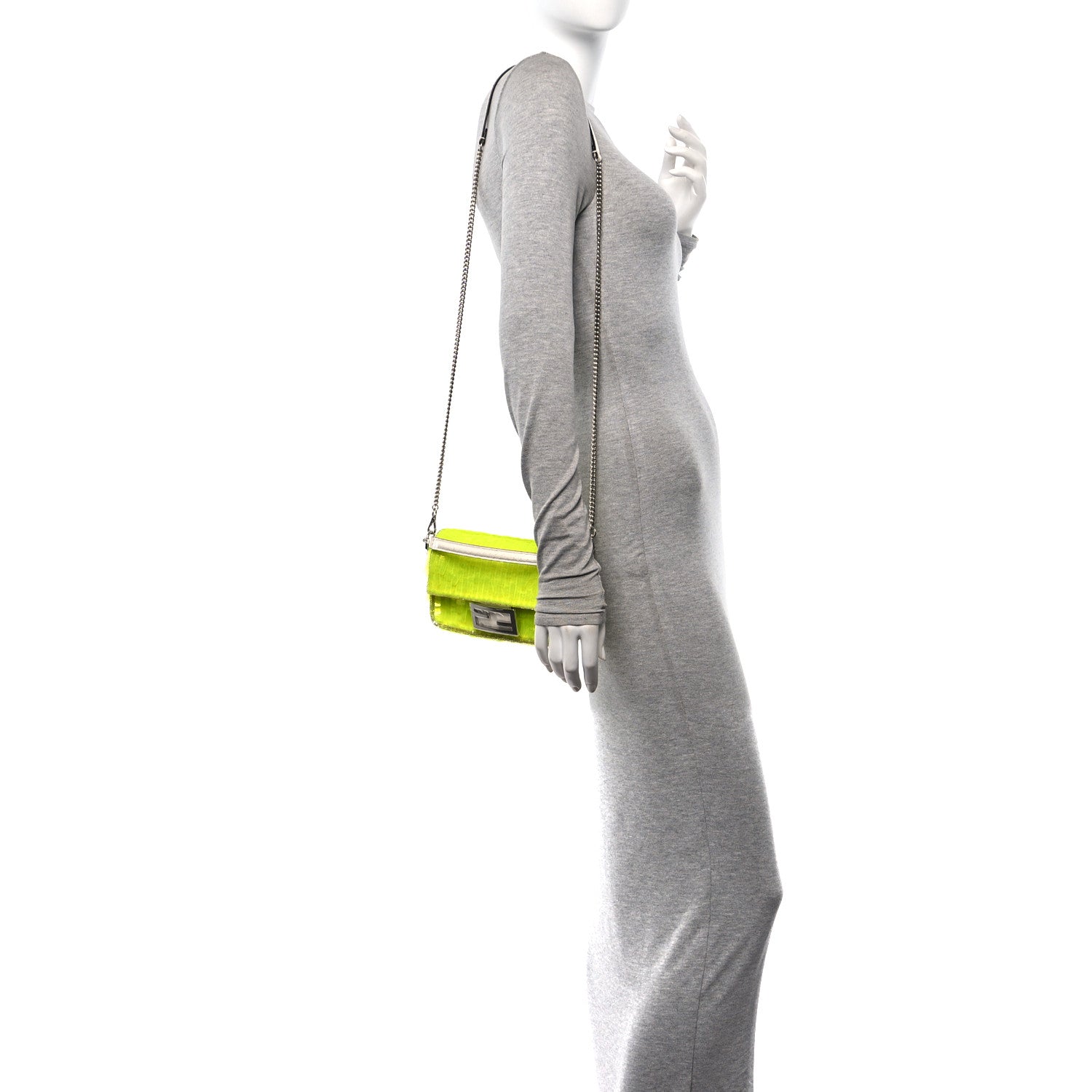 Fendi Transparent Paillettes Elaphe Mini Baguette Yellow Fluo Avorio 2 of 10