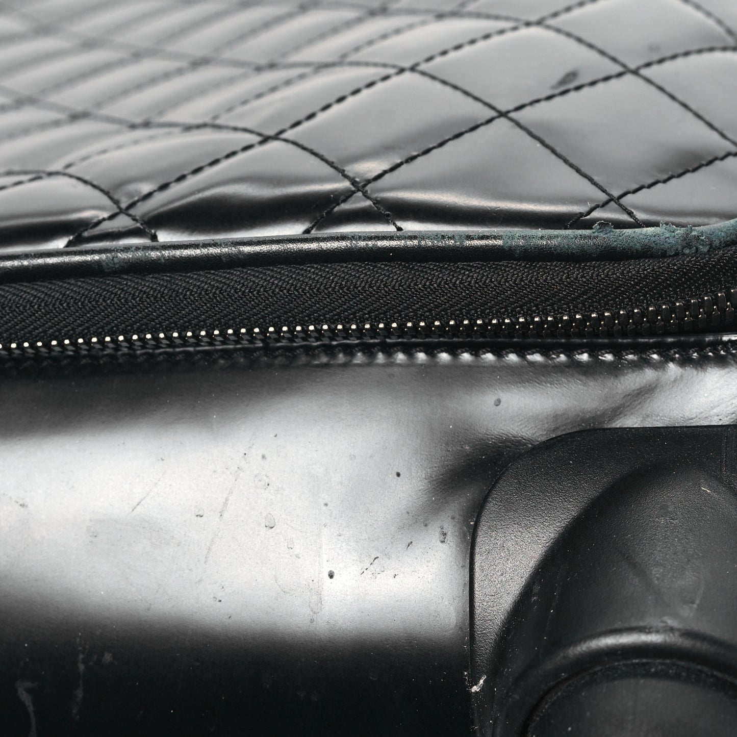 Vinyl Calfskin Quilted Coco Case Trolley Rolling Luggage Black