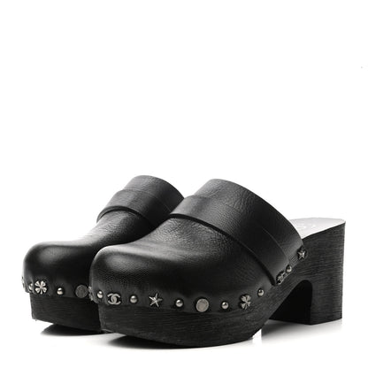 Chanel Calfskin CC Lucky Charms Studded Clogs 35 Black 3 of 8