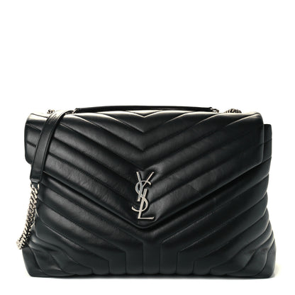 Saint Laurent Calfskin Y Quilted Monogram Large Loulou Chain Satchel Black 1 of 11
