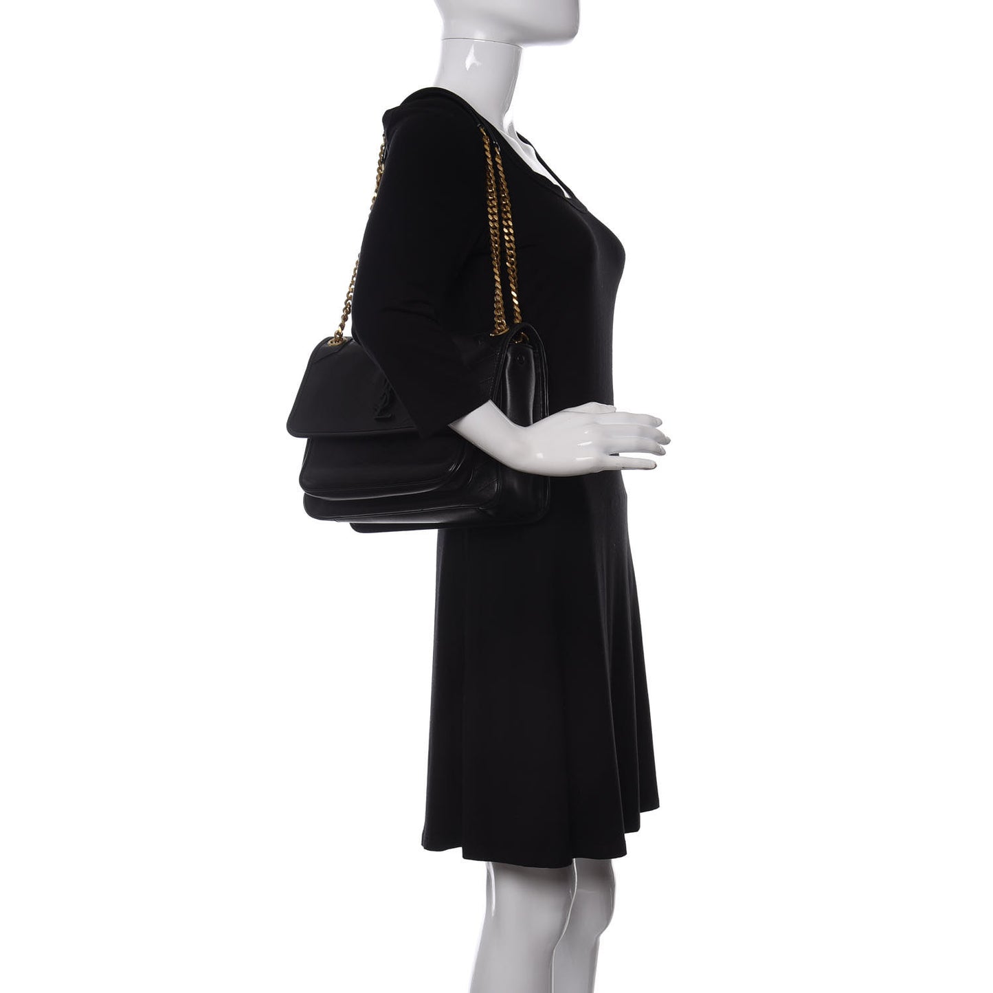Lambskin Matelasse Monogram Medium Niki Chain Satchel Black