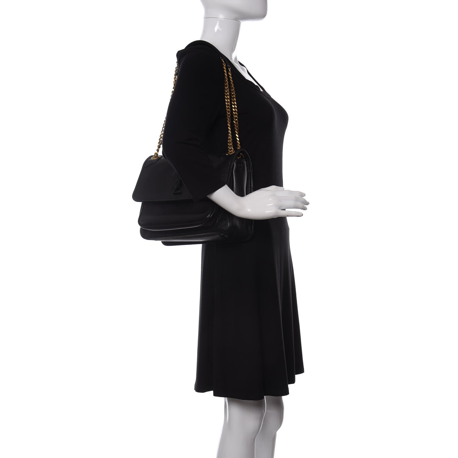 Saint Laurent Lambskin Matelasse Monogram Medium Niki Chain Satchel Black 2 of 15