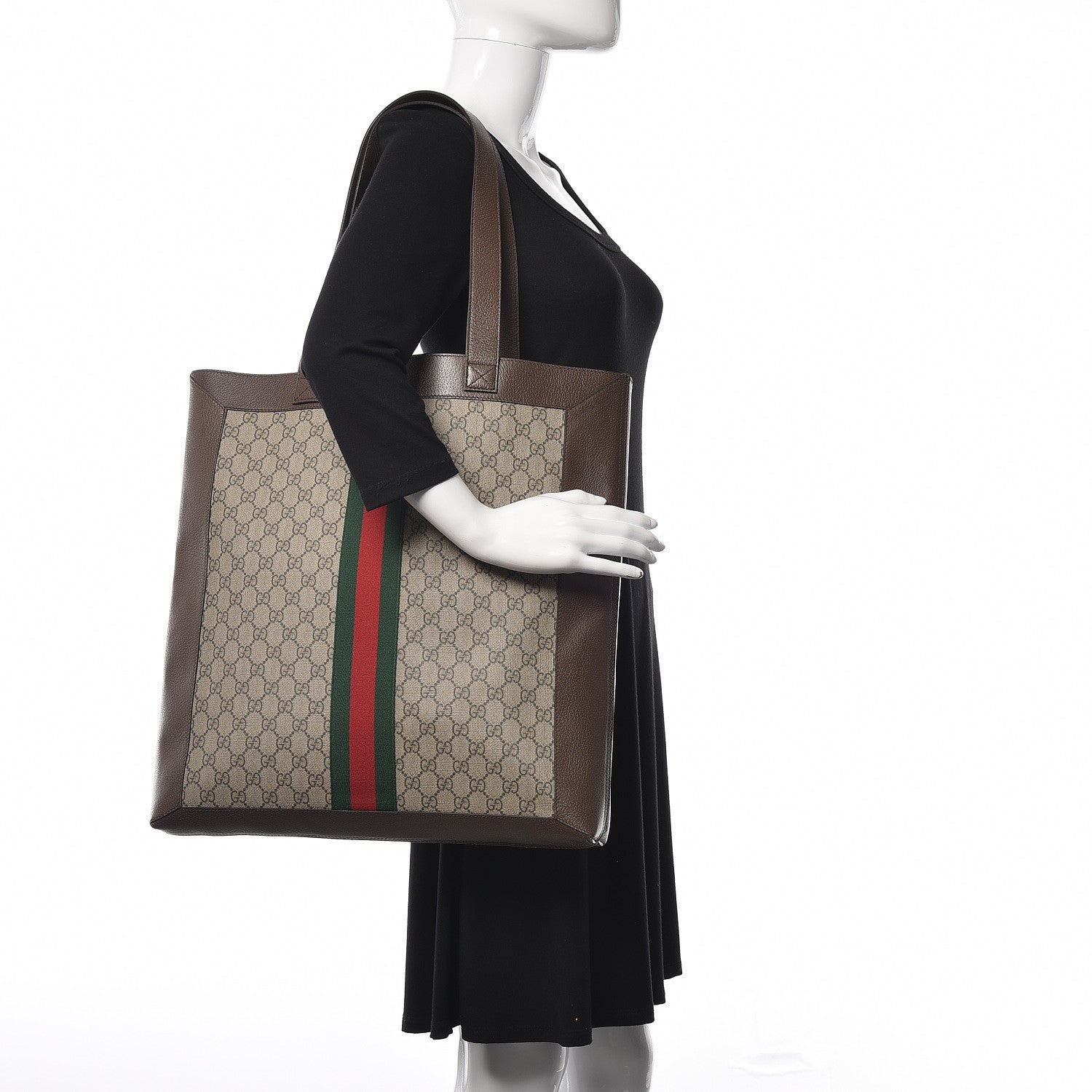 Gucci GG Supreme Monogram Web Large Ophidia Vertical Shopping Tote Brown 2 of 14