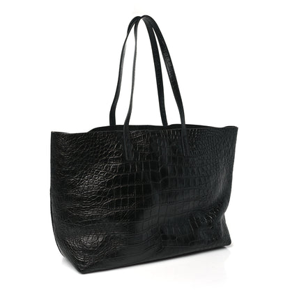 Saint Laurent Calfskin Crocodile Embossed Large Shopper Tote Black 4 of 11