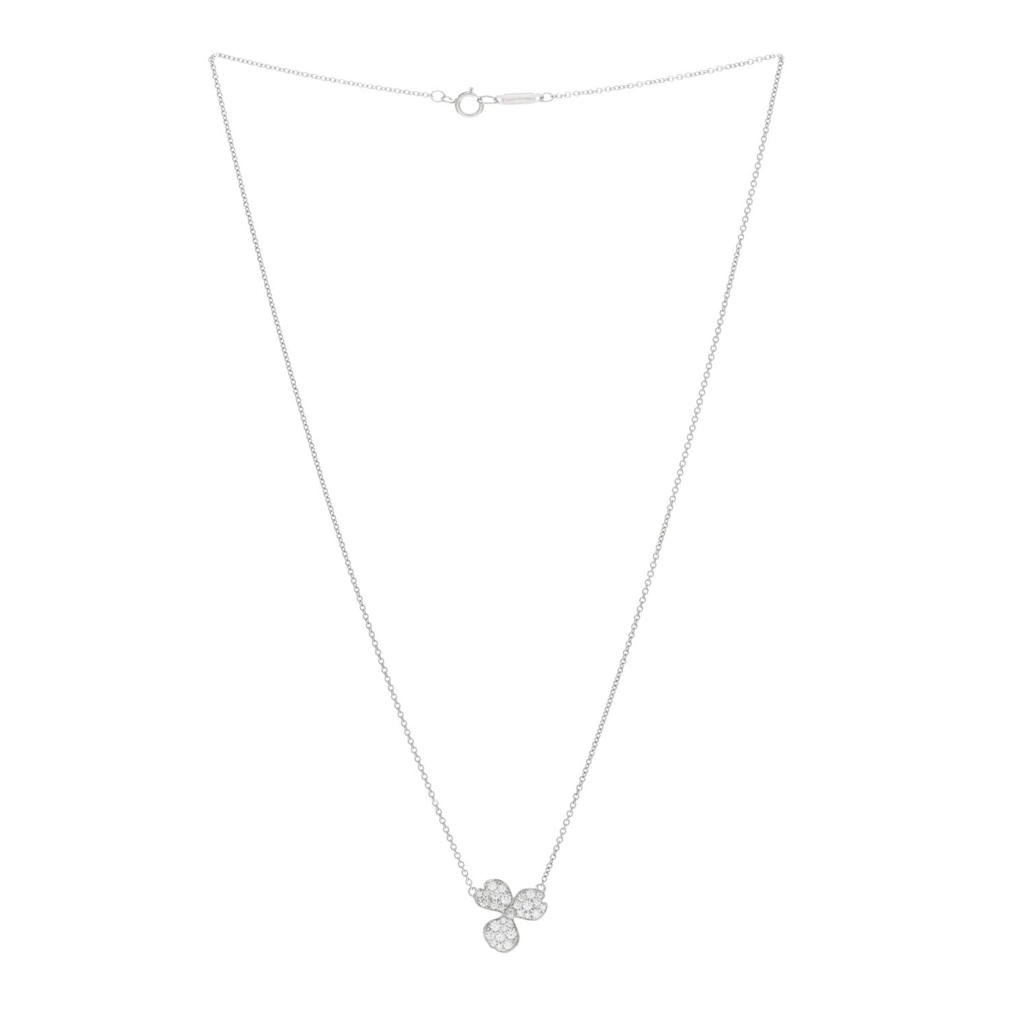 Platinum Diamond Paper Flowers Pave Pendant Necklace