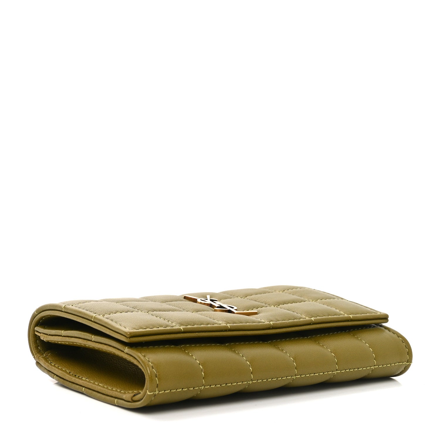 Saint Laurent Lambskin Carre Quilted Cassandre Small Envelope Wallet Olive Drab 4 of 6