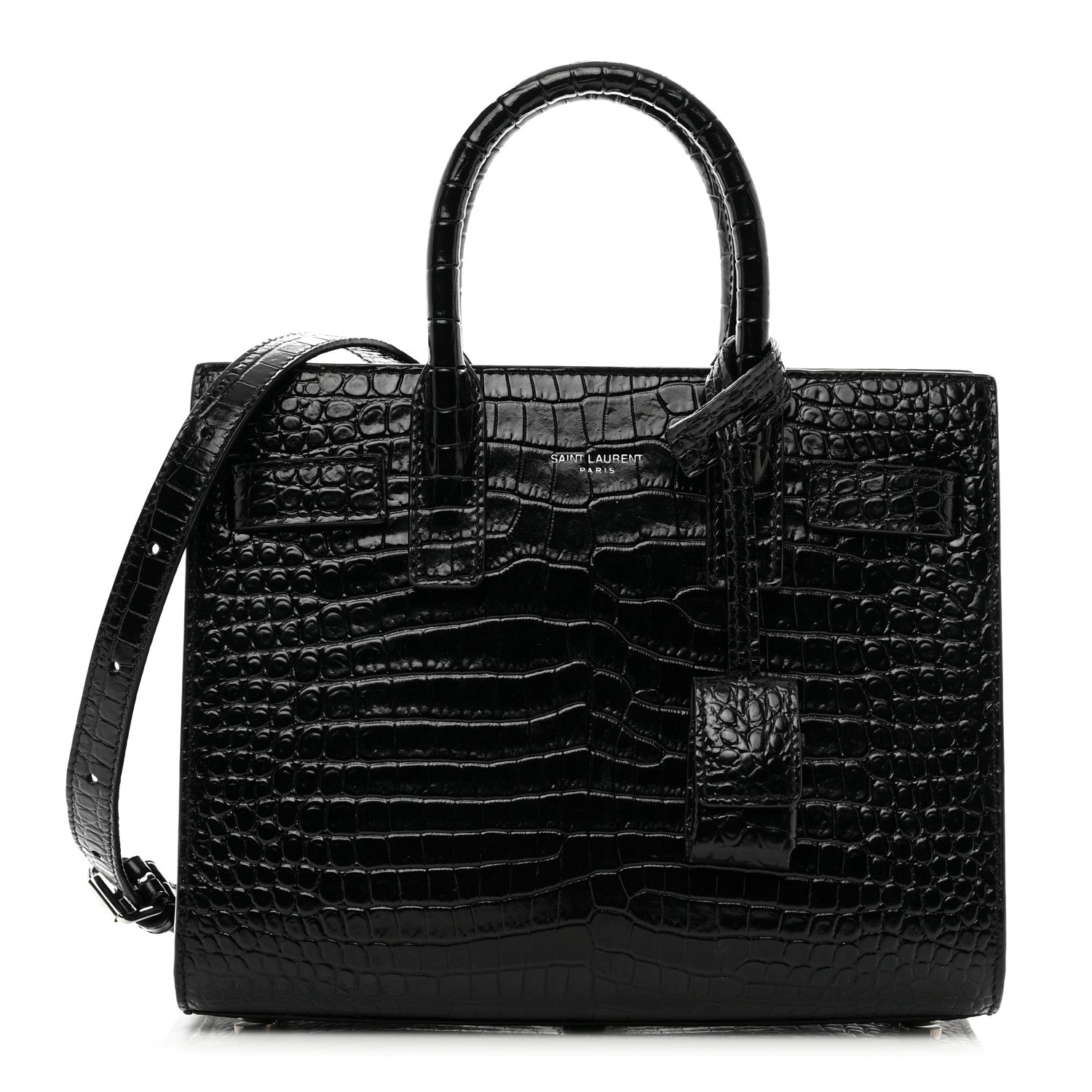 Saint Laurent Calfskin Crocodile Embossed Nano Sac De Jour Black 1 of 10