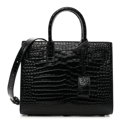 Saint Laurent Calfskin Crocodile Embossed Nano Sac De Jour Black 1 of 10