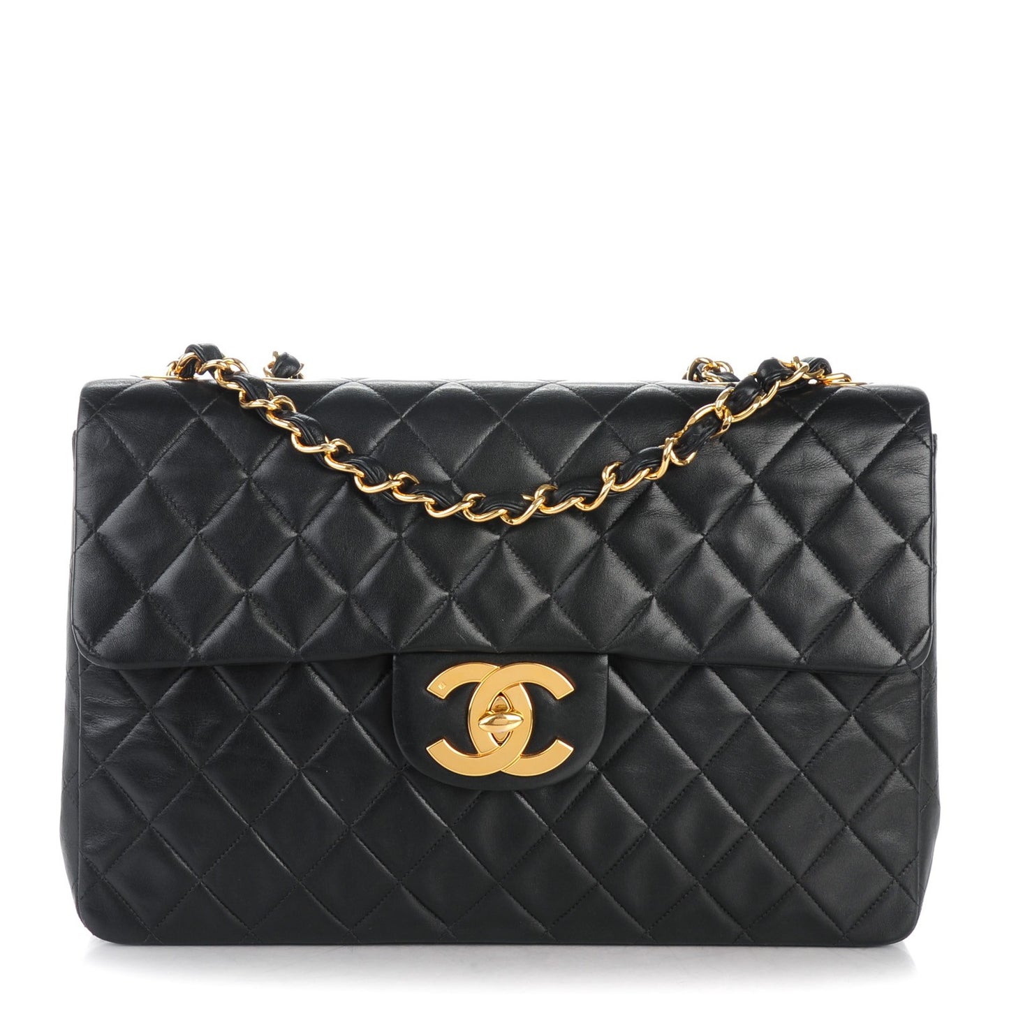 Lambskin Quilted XL Jumbo Single Flap Black