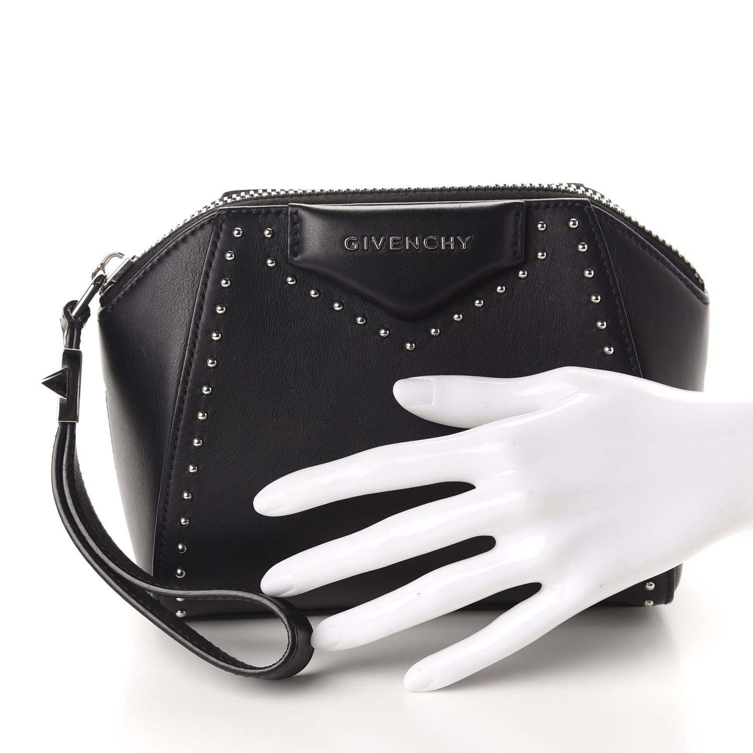 Givenchy Calfskin Small Studded Antigona Beauty Wristlet Black 2 of 8