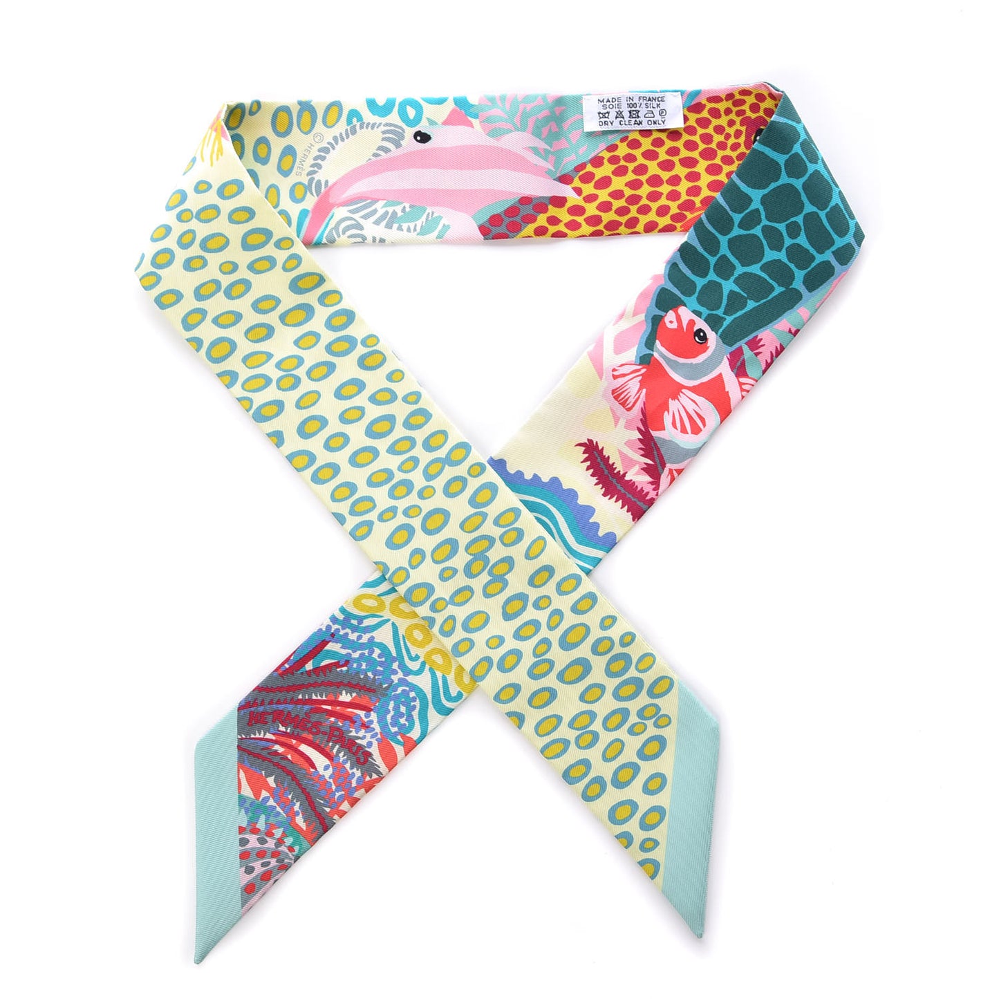 Silk Under The Waves Twilly Vert D Eau Jaune Soufre Rose