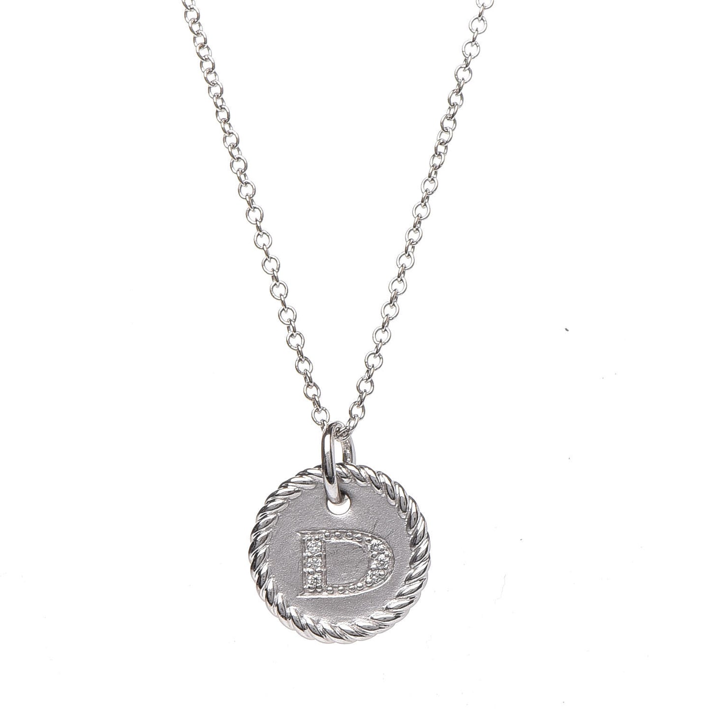 18K White Gold Diamond Initial D Charm Necklace