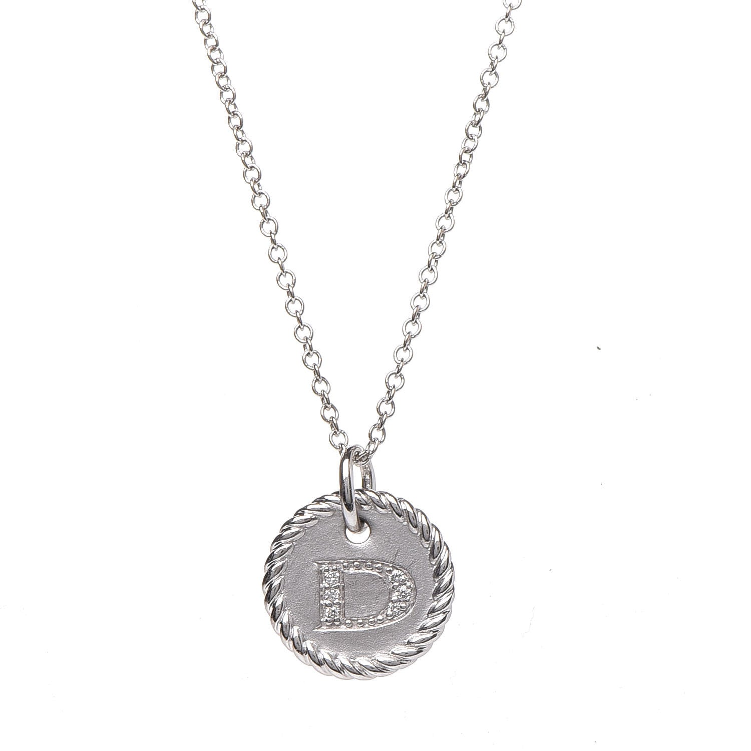 David Yurman 18K White Gold Diamond Initial D Charm Necklace 4 of 7