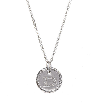 David Yurman 18K White Gold Diamond Initial D Charm Necklace 4 of 7