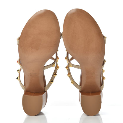 Valentino Garavani Raffia Calfskin Rockstud 60mm Caged Slide Sandals 37 Naturale 5 of 9
