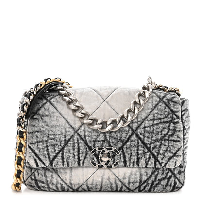 Chanel Washed Denim Quilted Medium Chanel 19 Flap Black White 1 of 11
