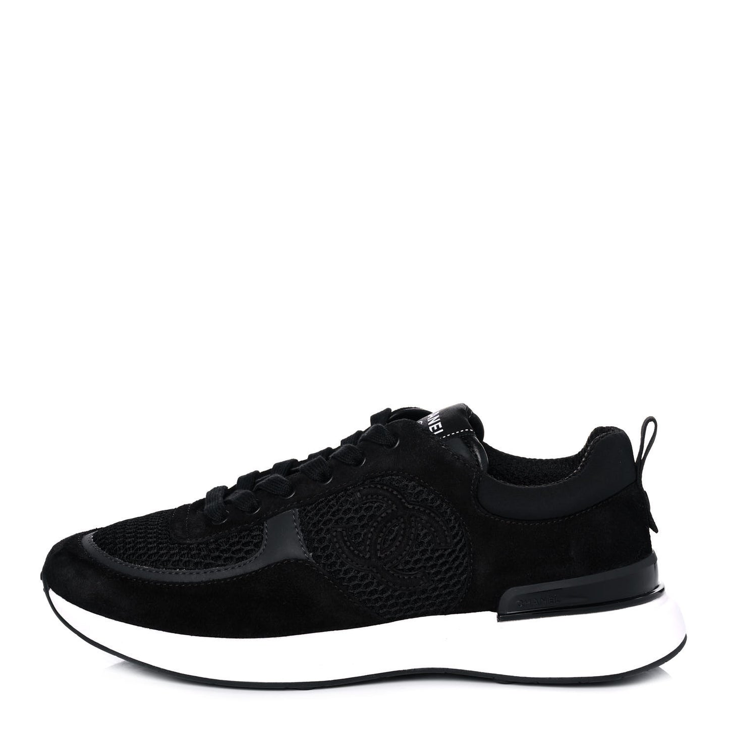 Calfskin Mesh Lycra Suede Womens Logo Sneakers 39.5 Black