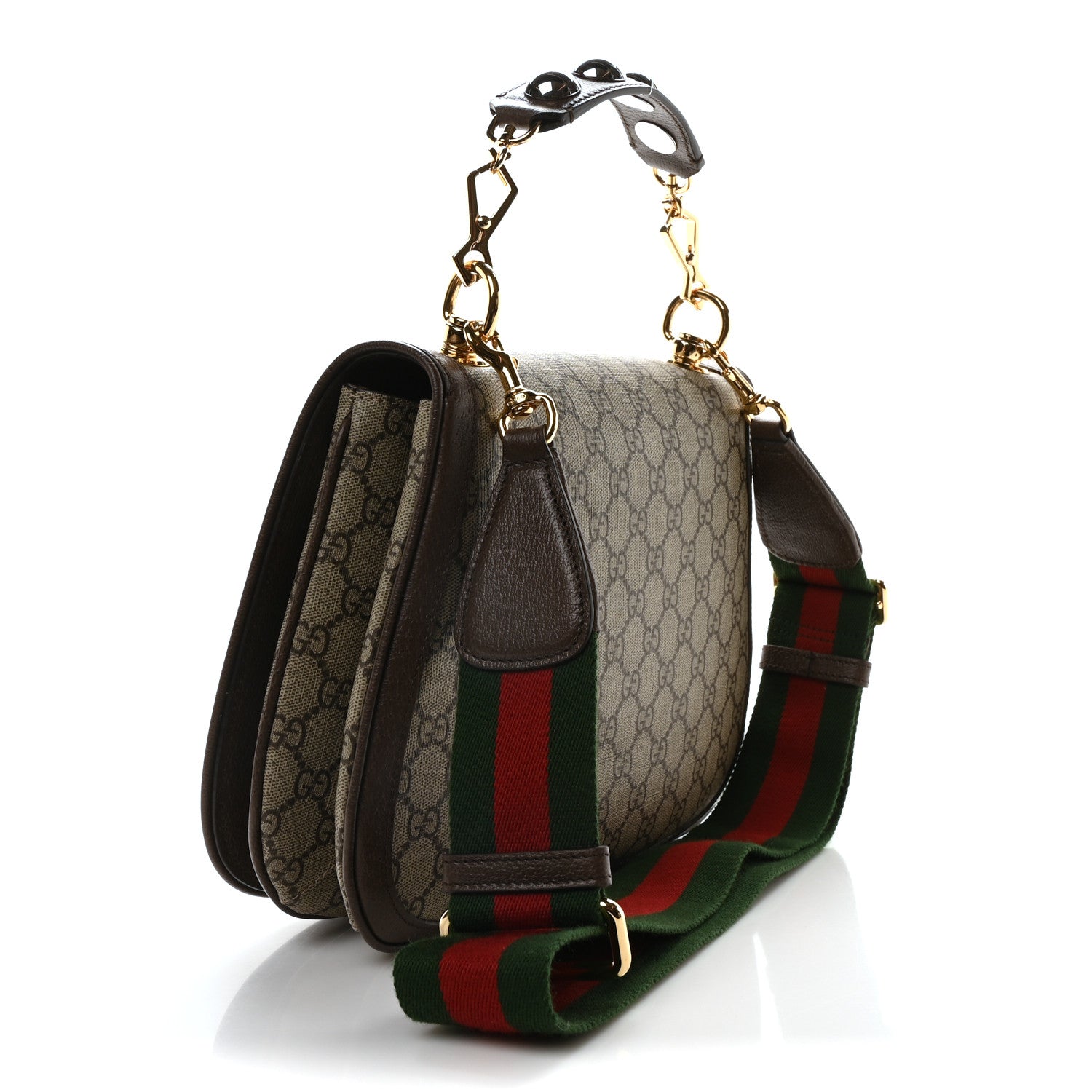 Gucci GG Supreme Monogram Textured Dollar Calfskin Web Medium Blondie Top Handle Shoulder Flap Bag Beige Ebony New Acero 3 of 10