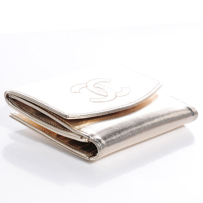 Chanel Textured Metallic Calfskin CC French Wallet Gold 4 of 7