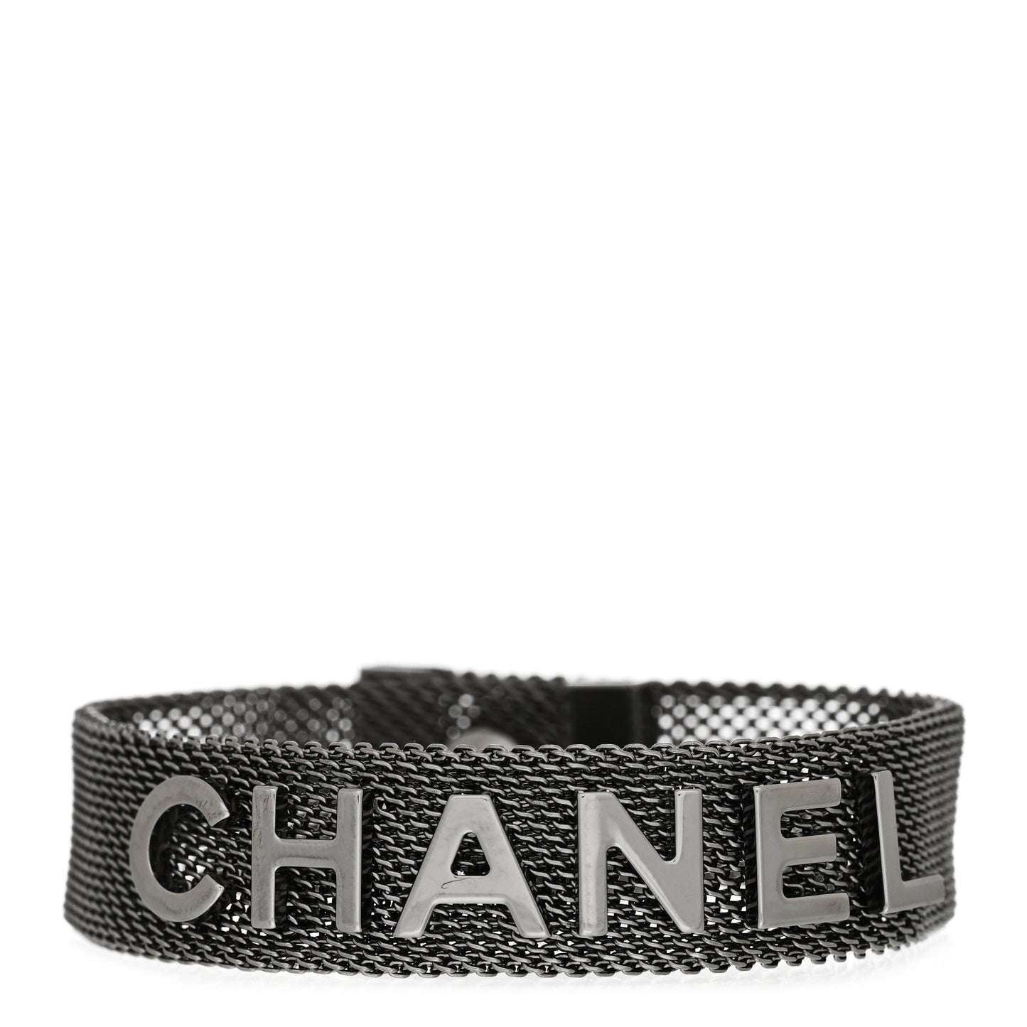 Metal Mesh Logo Bracelet Ruthenium