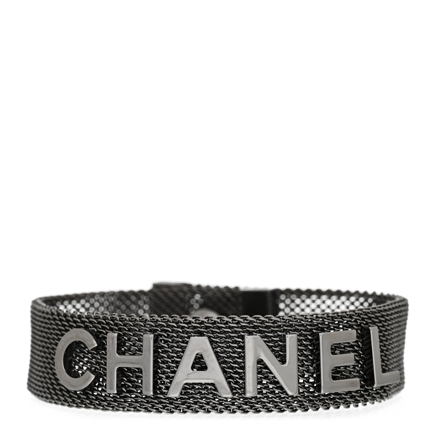 Chanel Metal Mesh Logo Bracelet Ruthenium 1 of 4