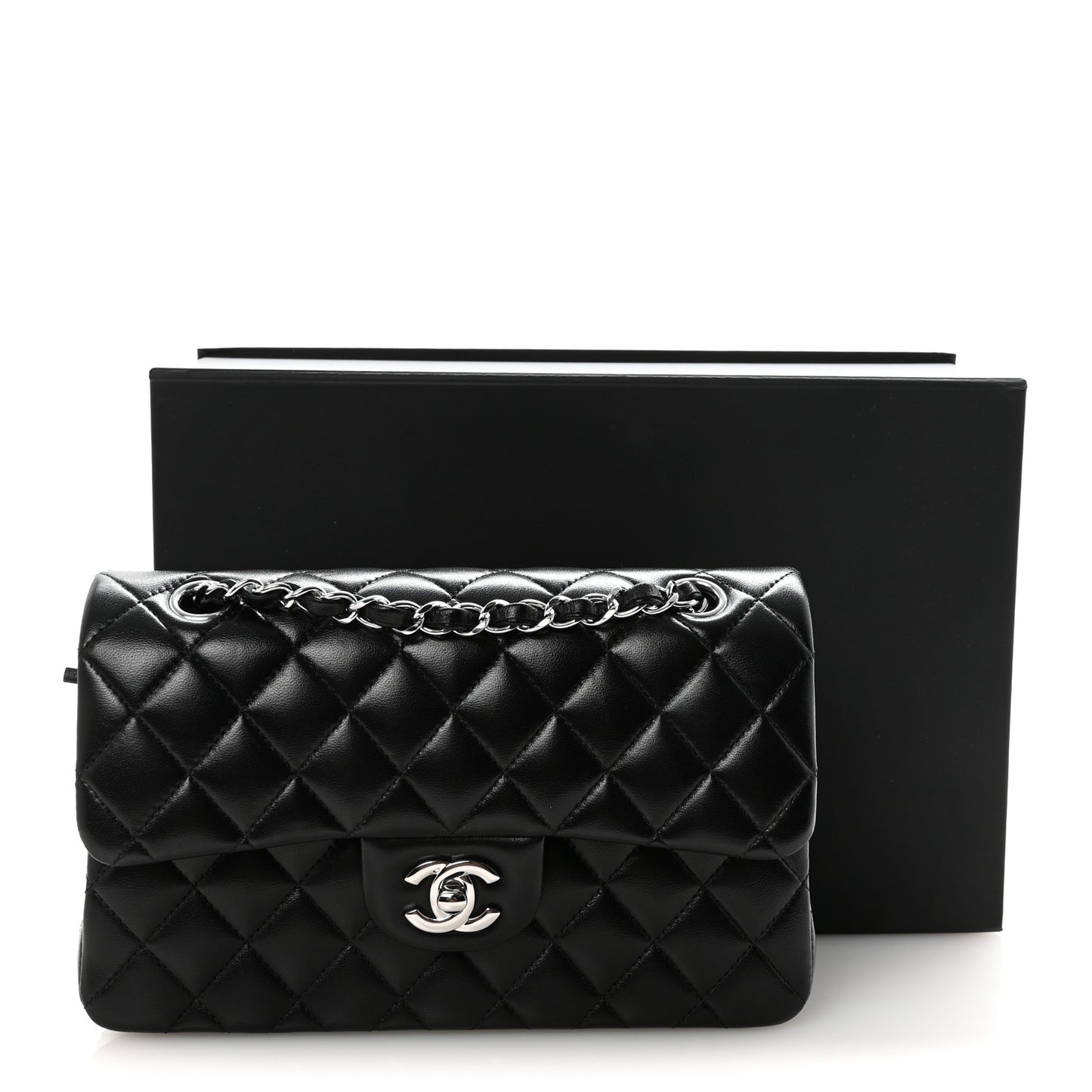 Lambskin Quilted Small Double Flap Black