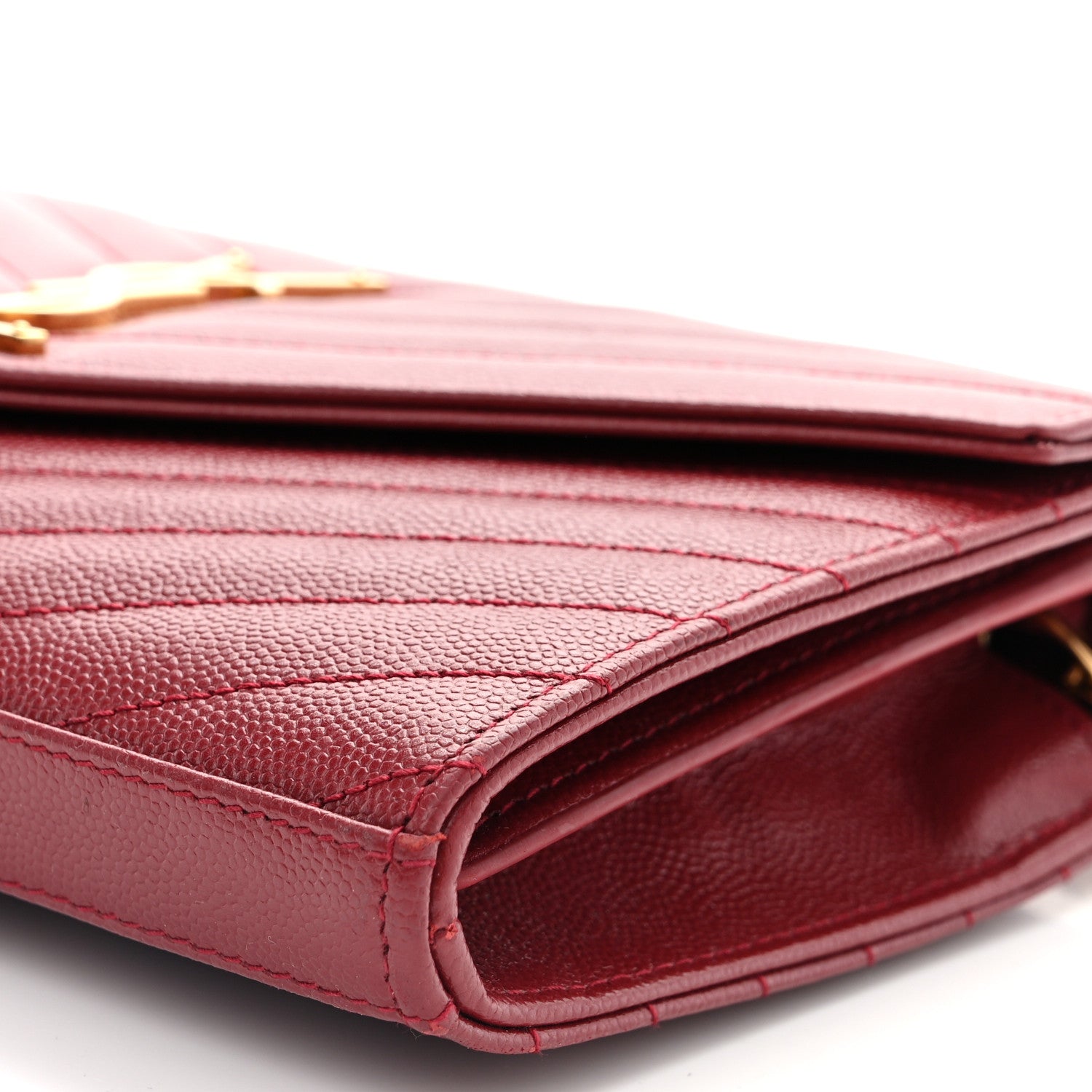 Saint Laurent Grain De Poudre Matelasse Chevron Monogram Chain Wallet Blush Fonce 9 of 11
