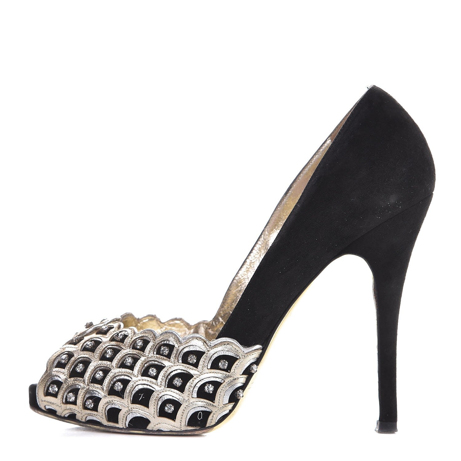 Valentino Garavani Suede Crystal Pumps 37 Black 1 of 12