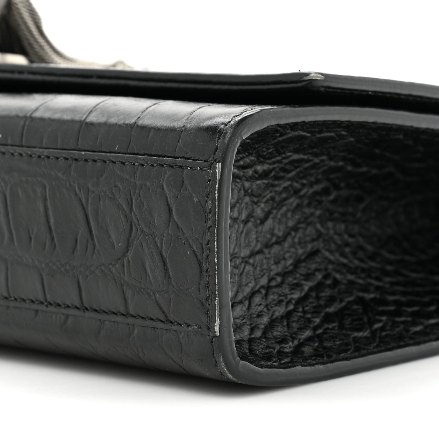 Calfskin Crocodile Embossed Medium Classic Monogram Kate Tassel Satchel Black