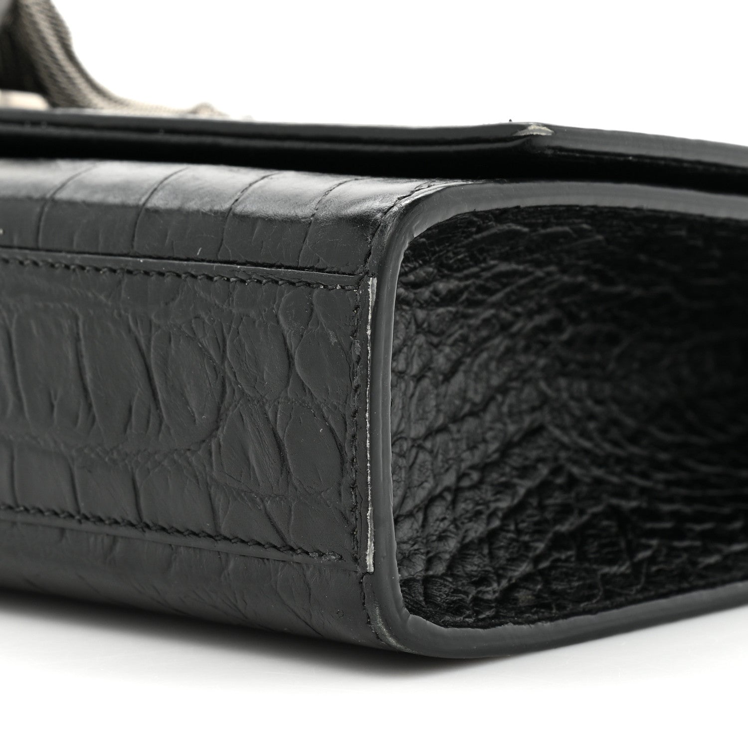 Saint Laurent Calfskin Crocodile Embossed Medium Classic Monogram Kate Tassel Satchel Black 7 of 17