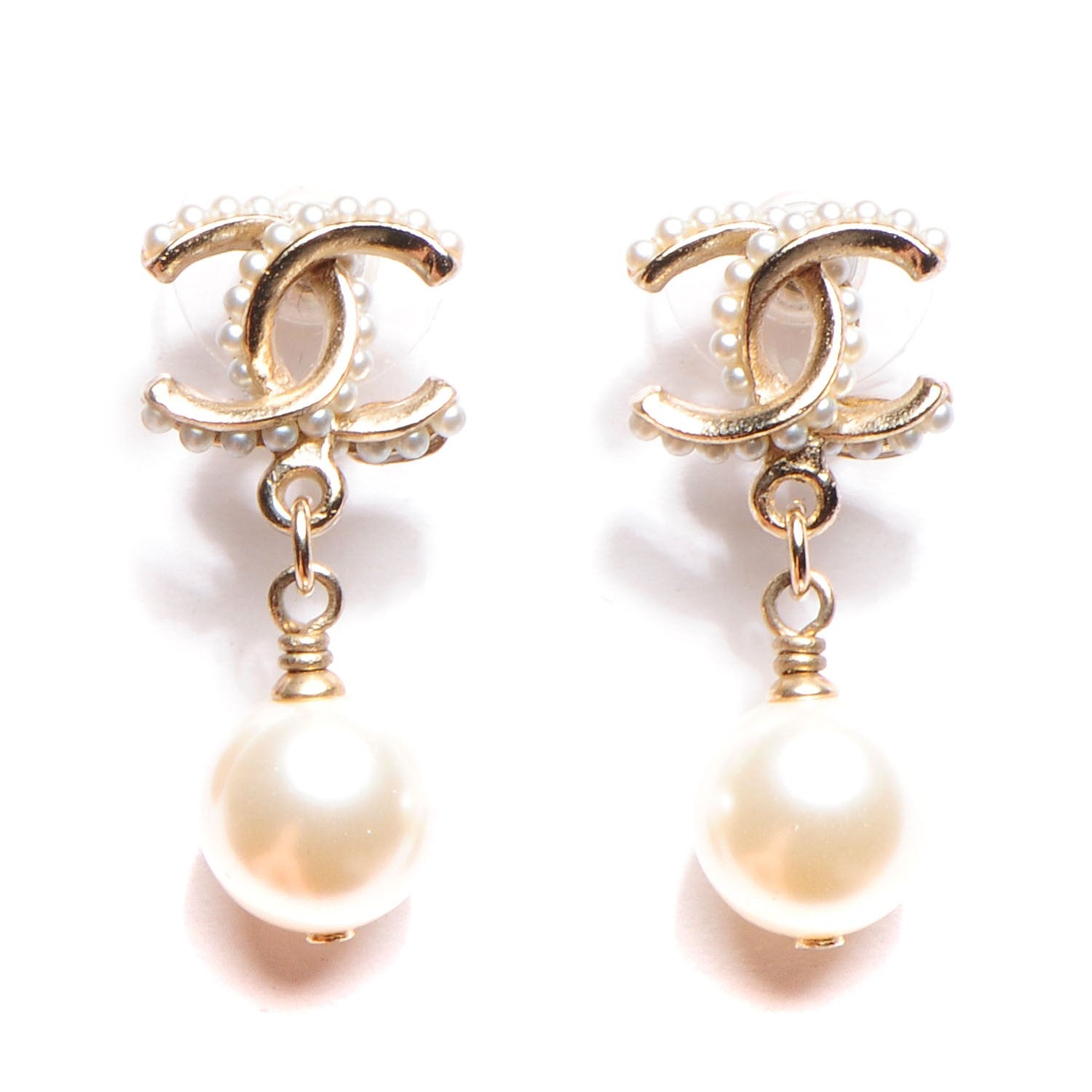 Chanel Pearl CC Drop Earrings Gold 1 of 5