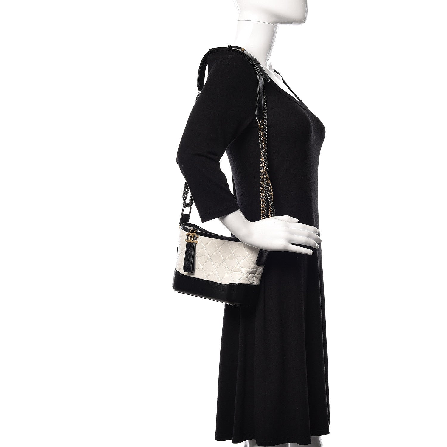 Chanel Aged Calfskin Quilted Small Gabrielle Hobo Black White 2 of 8