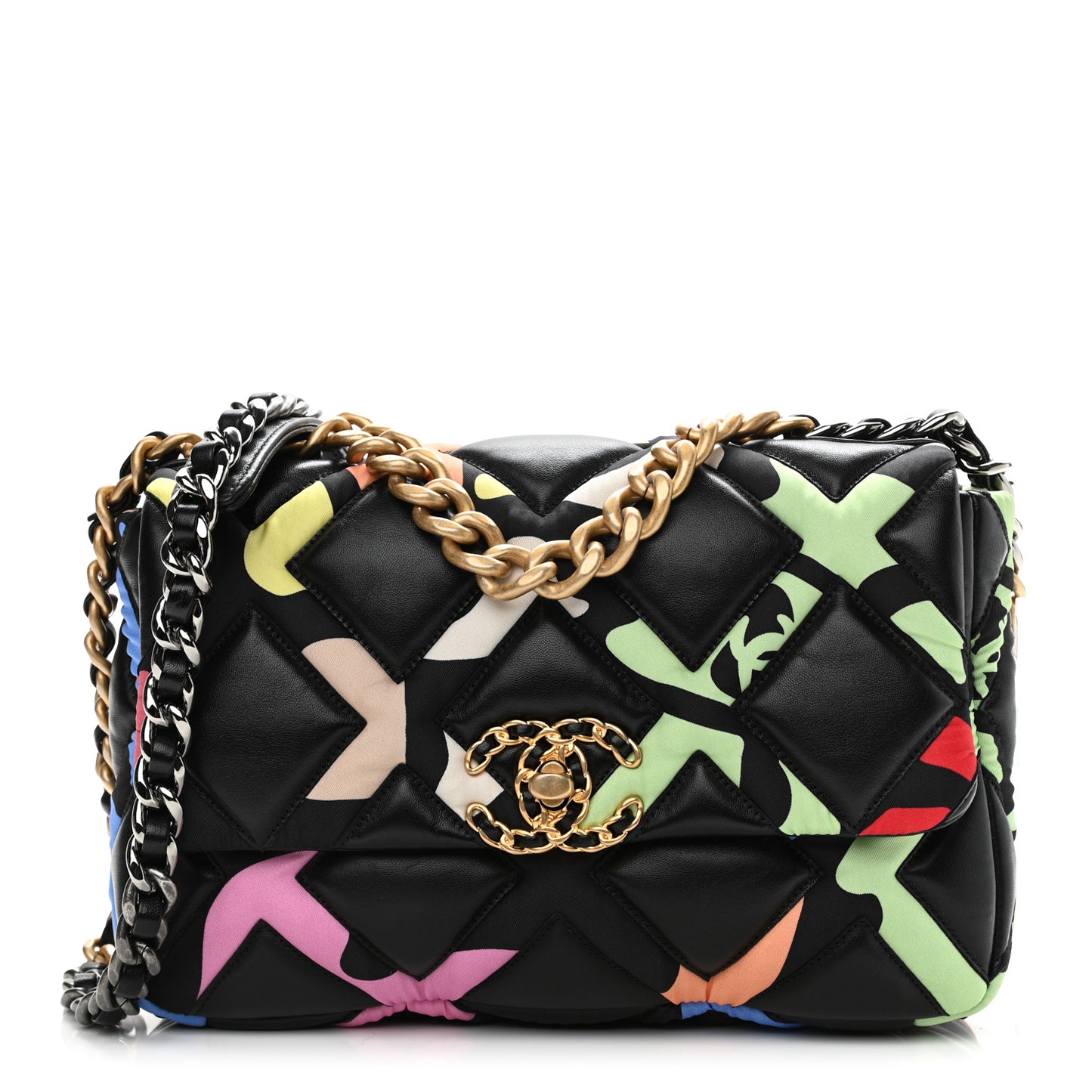 Lambskin Printed Fabric Medium Chanel 19 Flap Black Multicolor