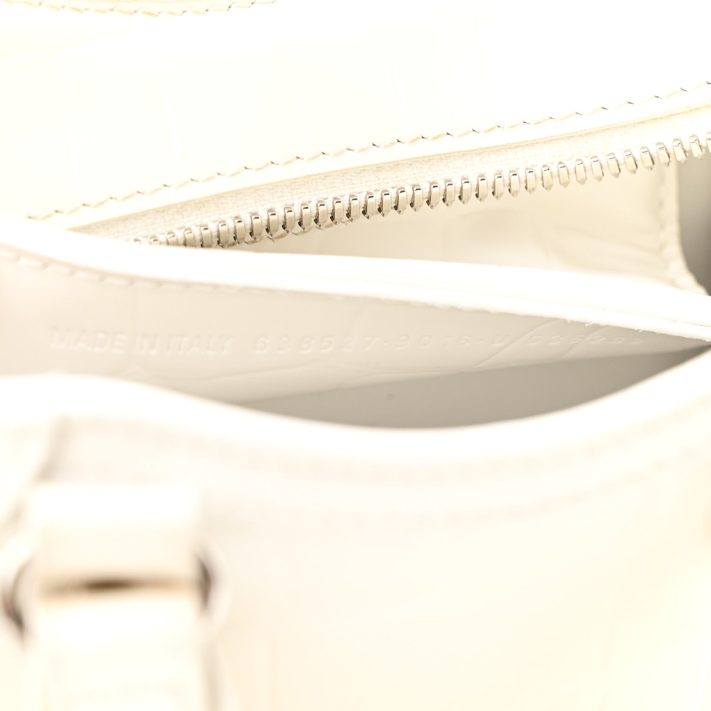 Semi Shiny Calfskin Crocodile Embossed Neo Classic Silver Hardware Nano City Crossbody White
