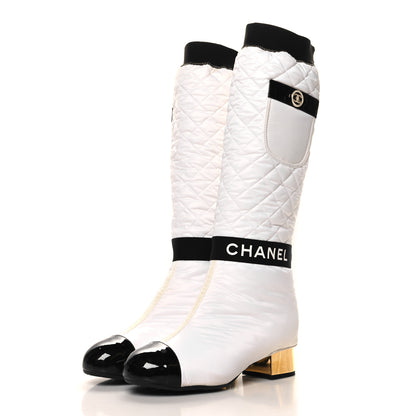 Chanel Mixed Fibers Lambskin Patent Calfskin Convertible High Boots 37.5 White 4 of 12