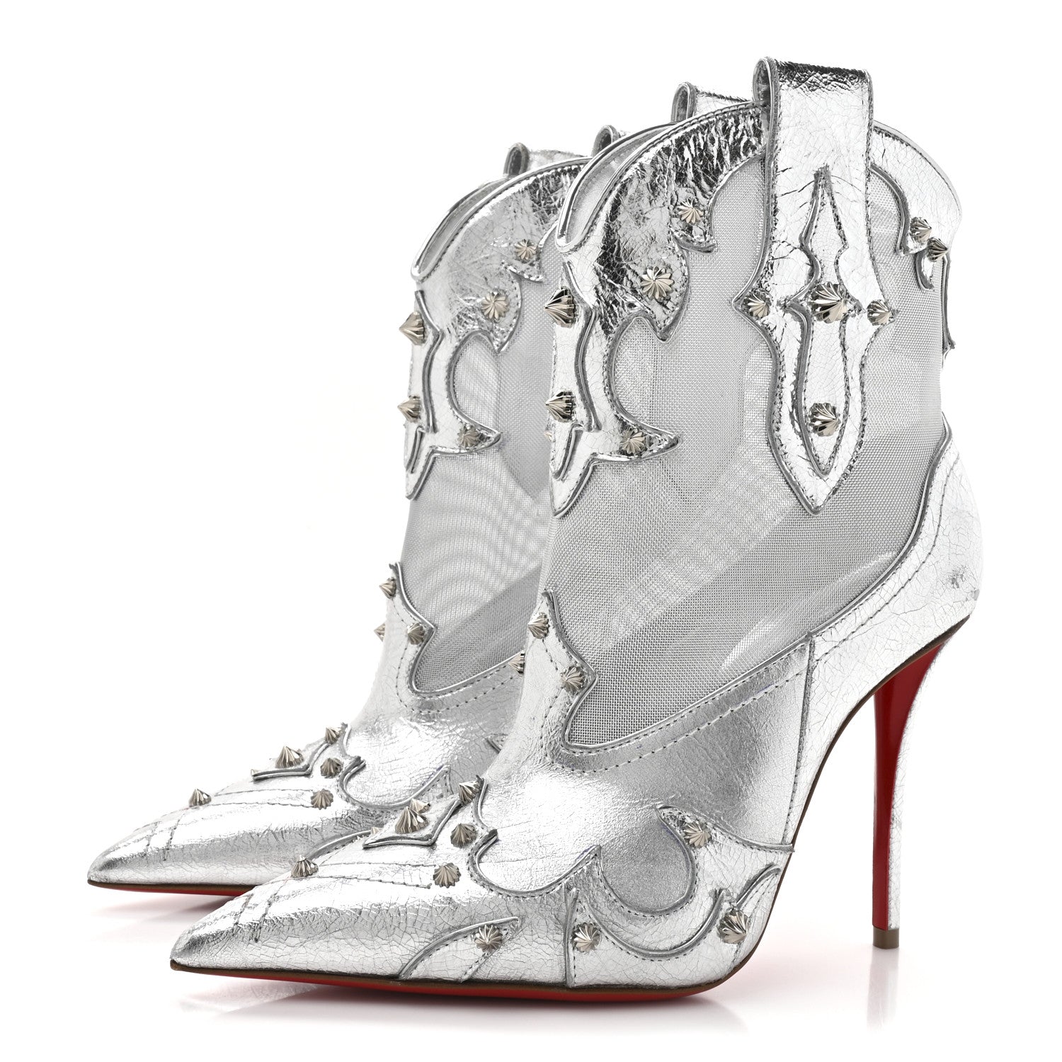 Christian Louboutin Metallic Calfskin Bootytiang Western 100 Boots 37 Silver 4 of 8
