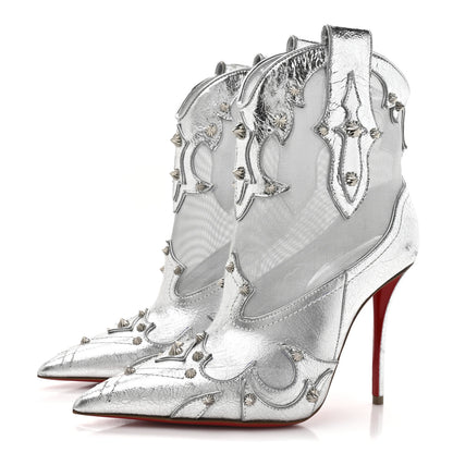 Christian Louboutin Metallic Calfskin Bootytiang Western 100 Boots 37 Silver 4 of 8