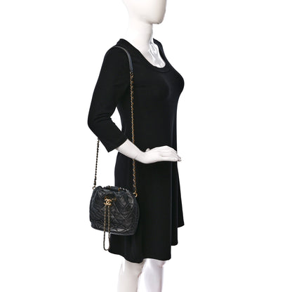 Chanel Metallic Lambskin Quilted Pearl Crown Drawstring Bag Anthracite 2 of 9