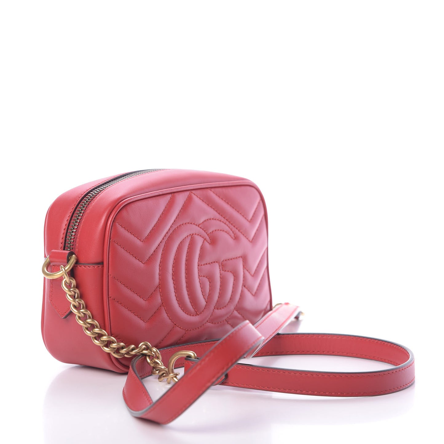 Calfskin Matelasse Mini GG Marmont Chain Shoulder Bag Hibiscus Red