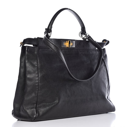 Fendi Goatskin Zucca Large Peekaboo Iconic Satchel Black Tobacco 4 of 12