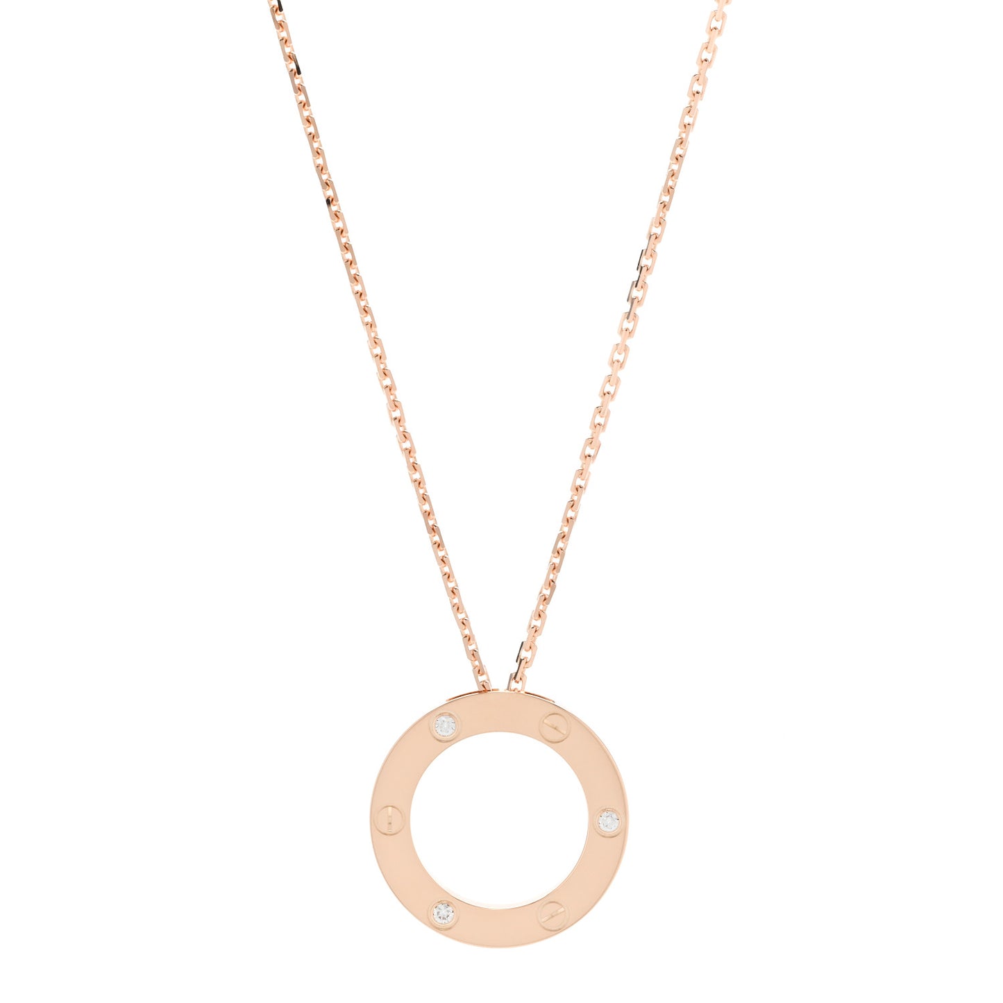18K Pink Gold 3 Diamonds LOVE Pendant Necklace