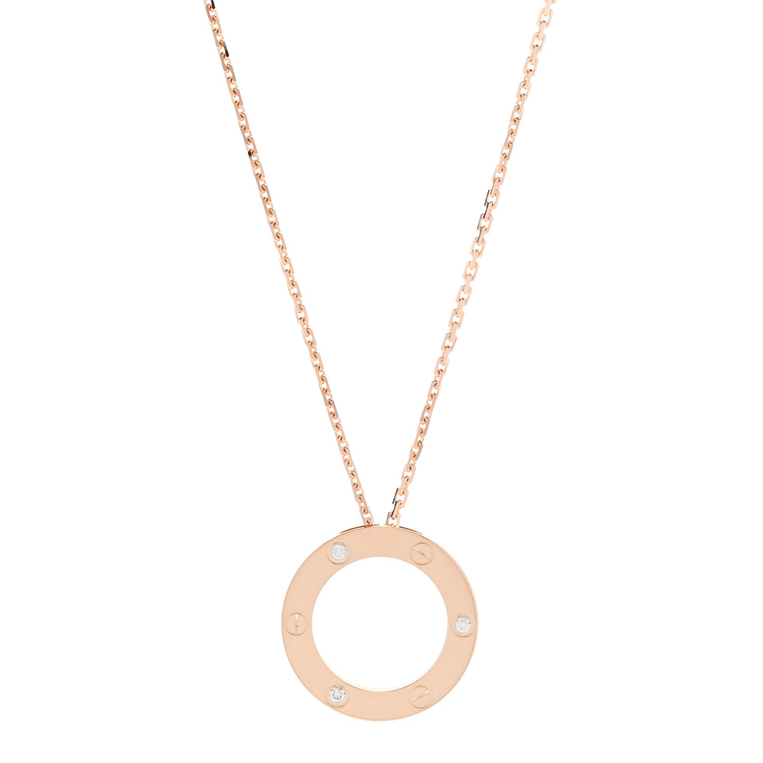 Cartier 18K Pink Gold 3 Diamonds LOVE Pendant Necklace 1 of 7