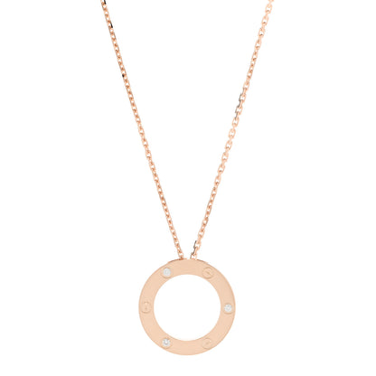 Cartier 18K Pink Gold 3 Diamonds LOVE Pendant Necklace 1 of 7