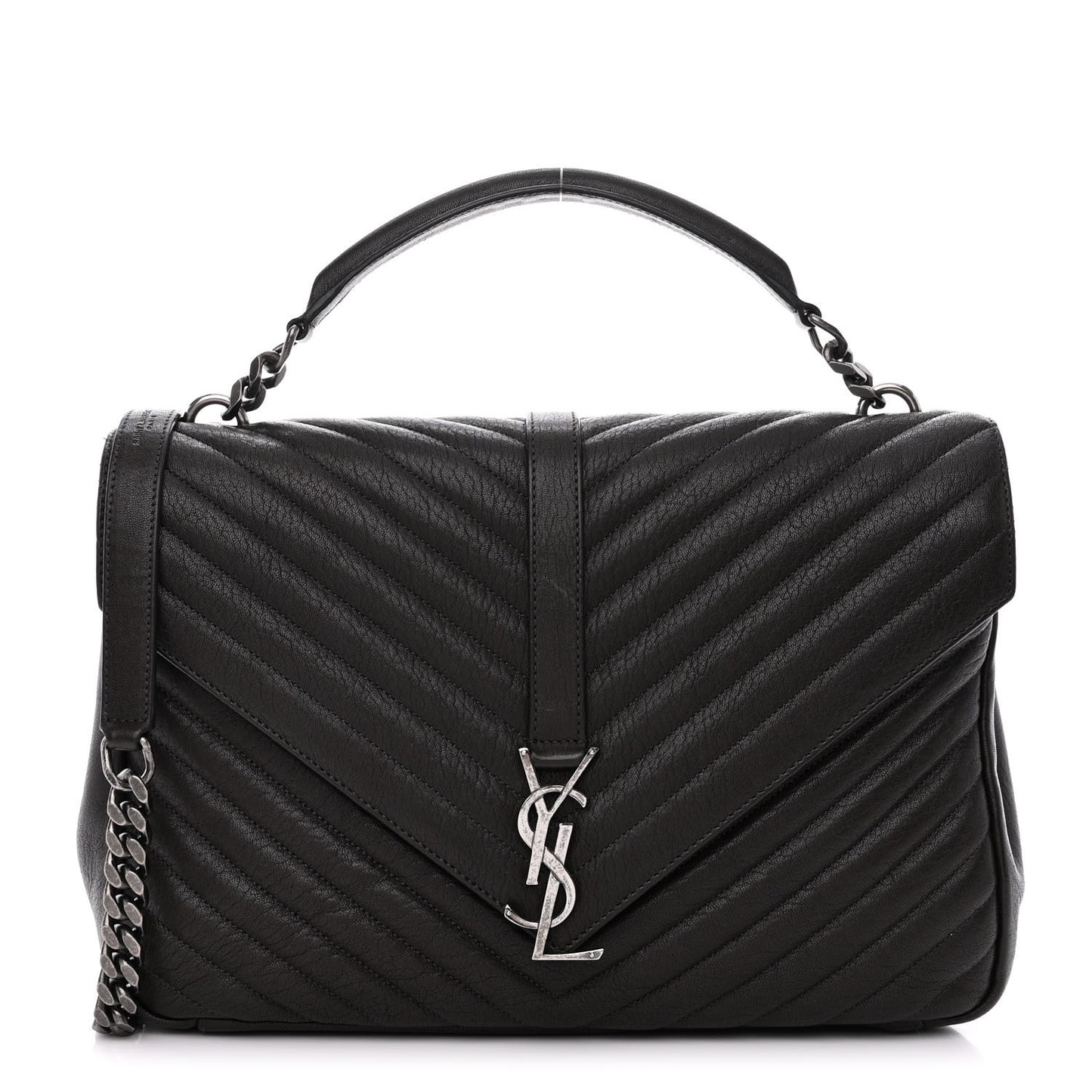 Sheepskin Matelasse Chevron Monogram Large College Satchel Black Tulip
