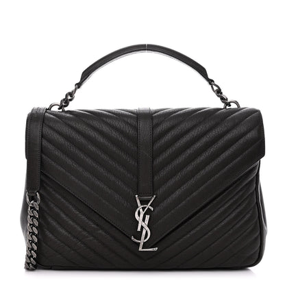 Saint Laurent Sheepskin Matelasse Chevron Monogram Large College Satchel Black Tulip 1 of 12